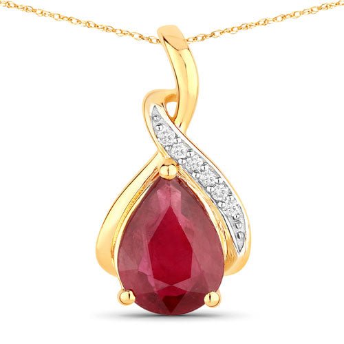 1.98 Carat Genuine Ruby and White Diamond 14K Yellow Gold Pendant - Pendants - Custom Crafting Alliance, LLC