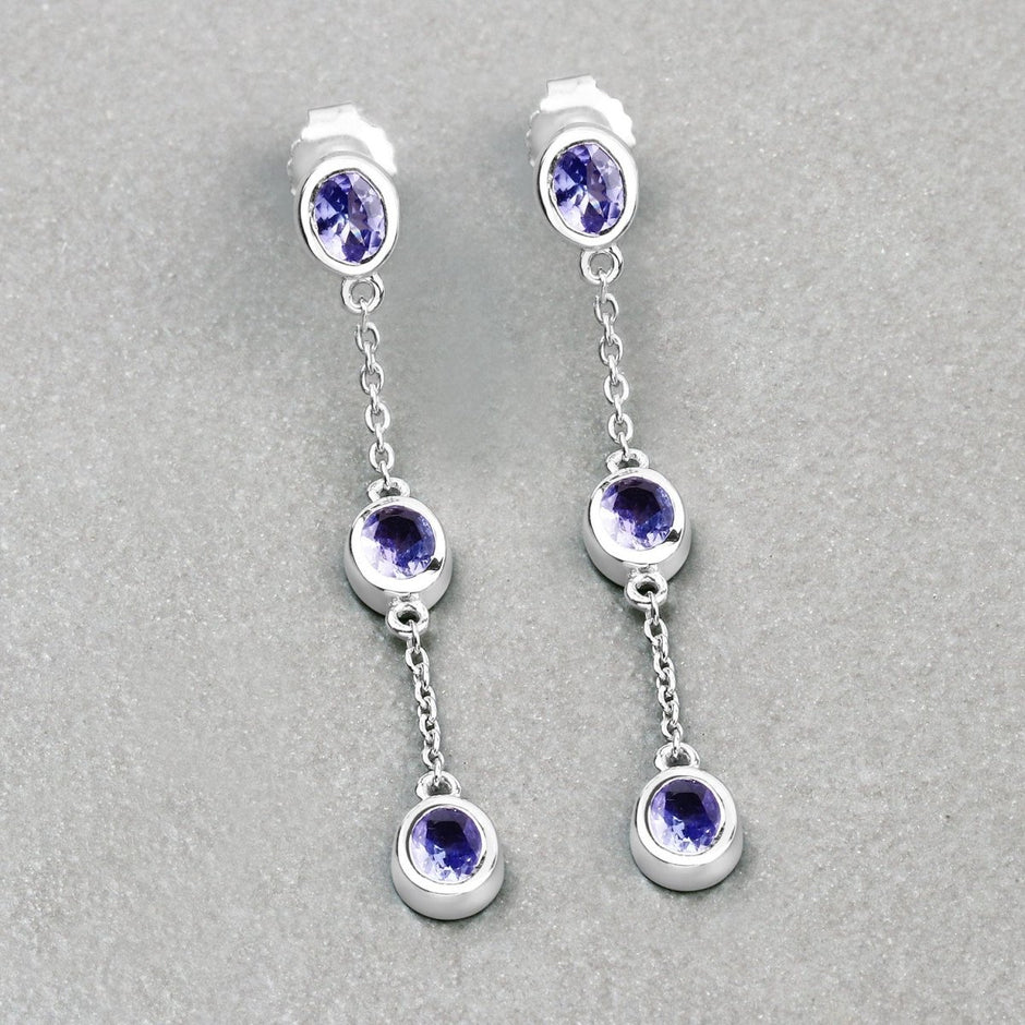 1.98 Carat Genuine Tanzanite .925 Sterling Silver Earrings - Earrings - Custom Crafting Alliance, LLC