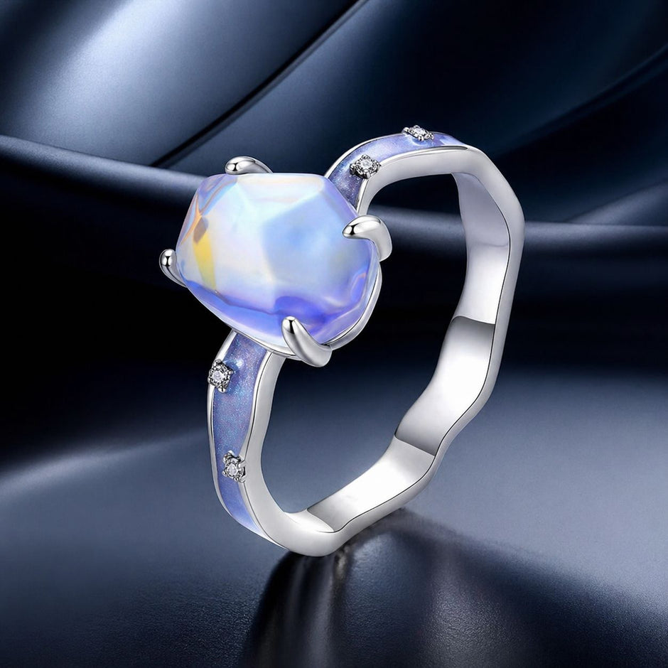 925 Sterling Silver Enamel 10x8mm CZ Ring Size 6 for Women