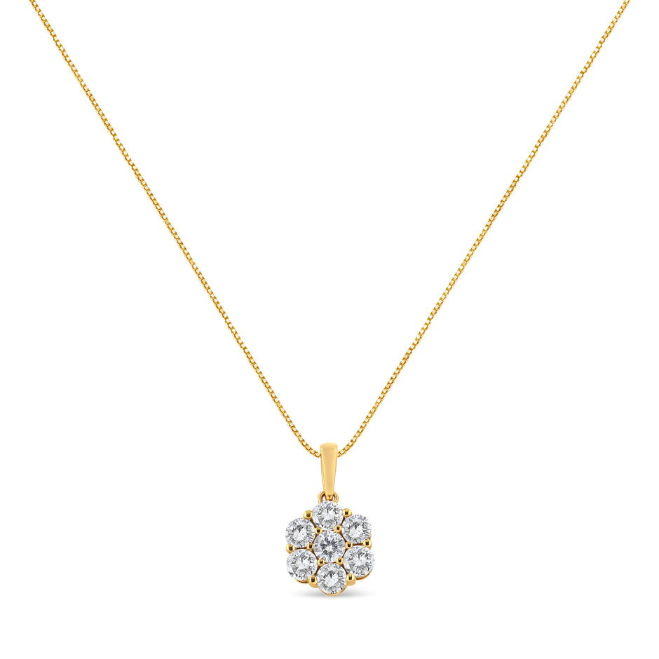 14K Yellow Gold 2.00 Cttw Brilliant Round-Cut Diamond 7 Stone Flower Cluster 18