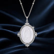 925 Sterling Silver Necklace with White Gold Plating, 40+5cm Length, CZ & Mother of Pearl Pendant for Women