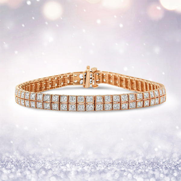 14K Rose Gold 3.0 Cttw Lab Grown Diamond Two Row Milgrain 7