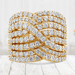 10K Yellow Gold 3.0 Cttw Diamond Eight-Row Bypass Crossover Statement Band Ring (H-I Color, I2-I3 Clarity) - Size 7