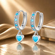925 Sterling Silver Earrings with Synthetic Turquoise and CZ - White Gold Plated
