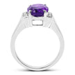 3.12 Carat Genuine  Amethyst and White Topaz .925 Sterling Silver Ring