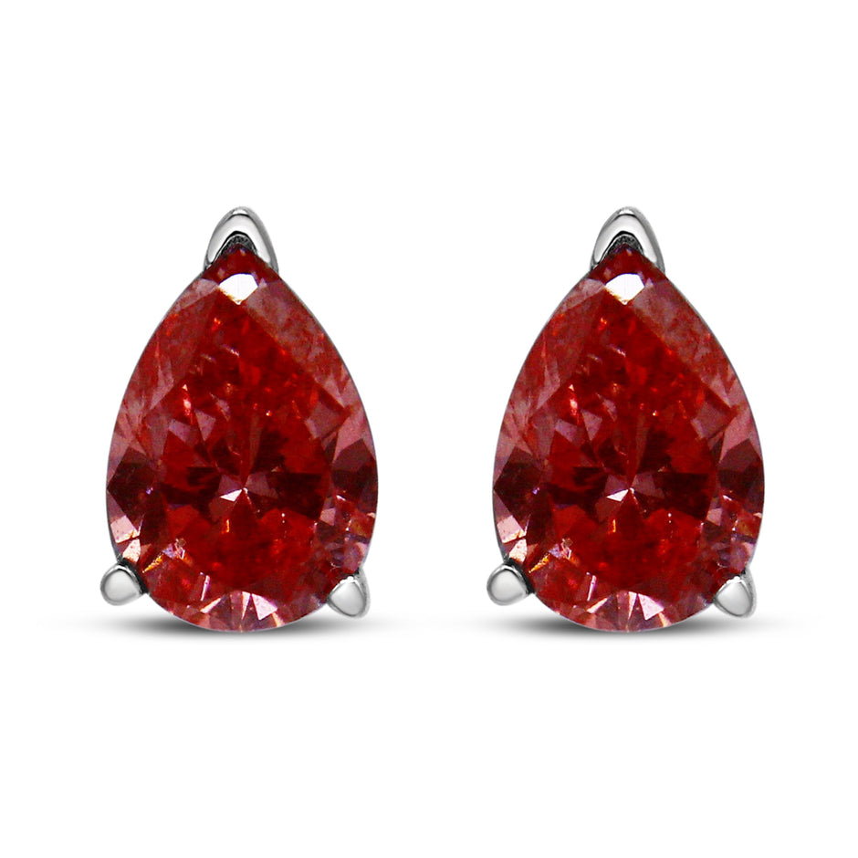 14K White Gold 1/2 Cttw Lab Grown Pink Pear Diamond 3 Prong Set Martini Solitaire Stud Earrings (Pink Color, VS2-SI1 Clarity)