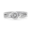 .925 Sterling Silver 1/4 Cttw Diamond Halo and Swirl Engagement Ring and Wedding Band Set (I-J Color, I3 Clarity)- Ring Size 7