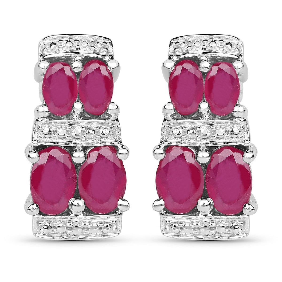 3.20 Carat Glass Filled Ruby .925 Sterling Silver Earrings