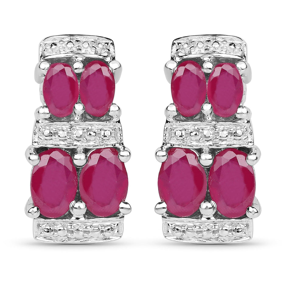 3.20 Carat Glass Filled Ruby .925 Sterling Silver Earrings