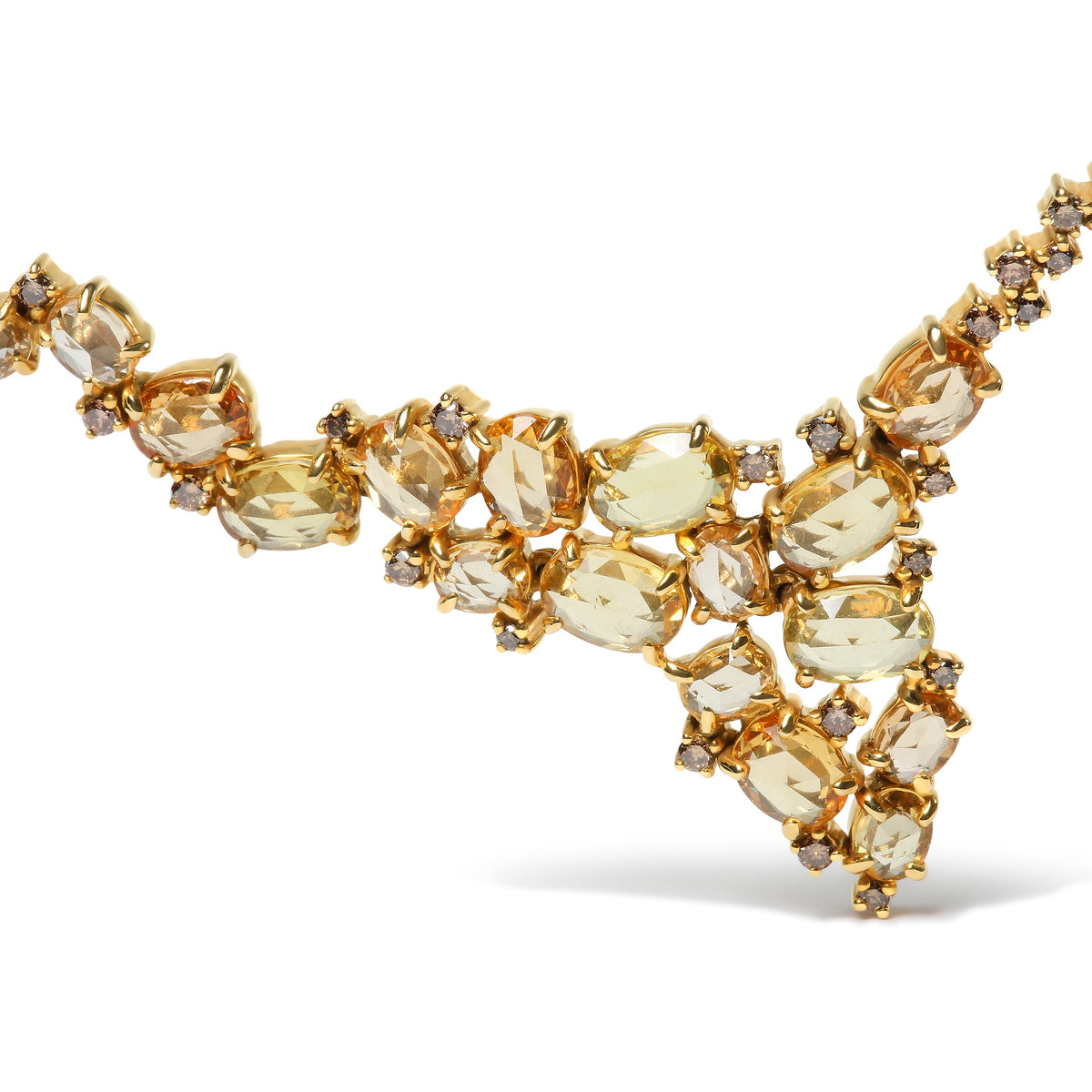 18K Yellow Gold 1/2 Cttw Brown Diamond and Multi-Size Oval Yellow Sapphire Cluster Cascade Station Necklace (Brown Color, SI1-SI2 Clarity) - Adjustable up to 14