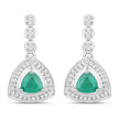 1.39 Carat Genuine Zambian Emerald and White Diamond 14K White Gold Earrings