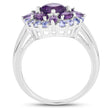 2.19 Carat Genuine Amethyst and Tanzanite .925 Sterling Silver Ring