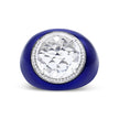18K White Gold 14mm White Quartz and 1/5 Cttw Diamond Halo with Blue Enamel Dome Ring (F-G Color, VS1-VS2 Clarity) - Ring Size 7