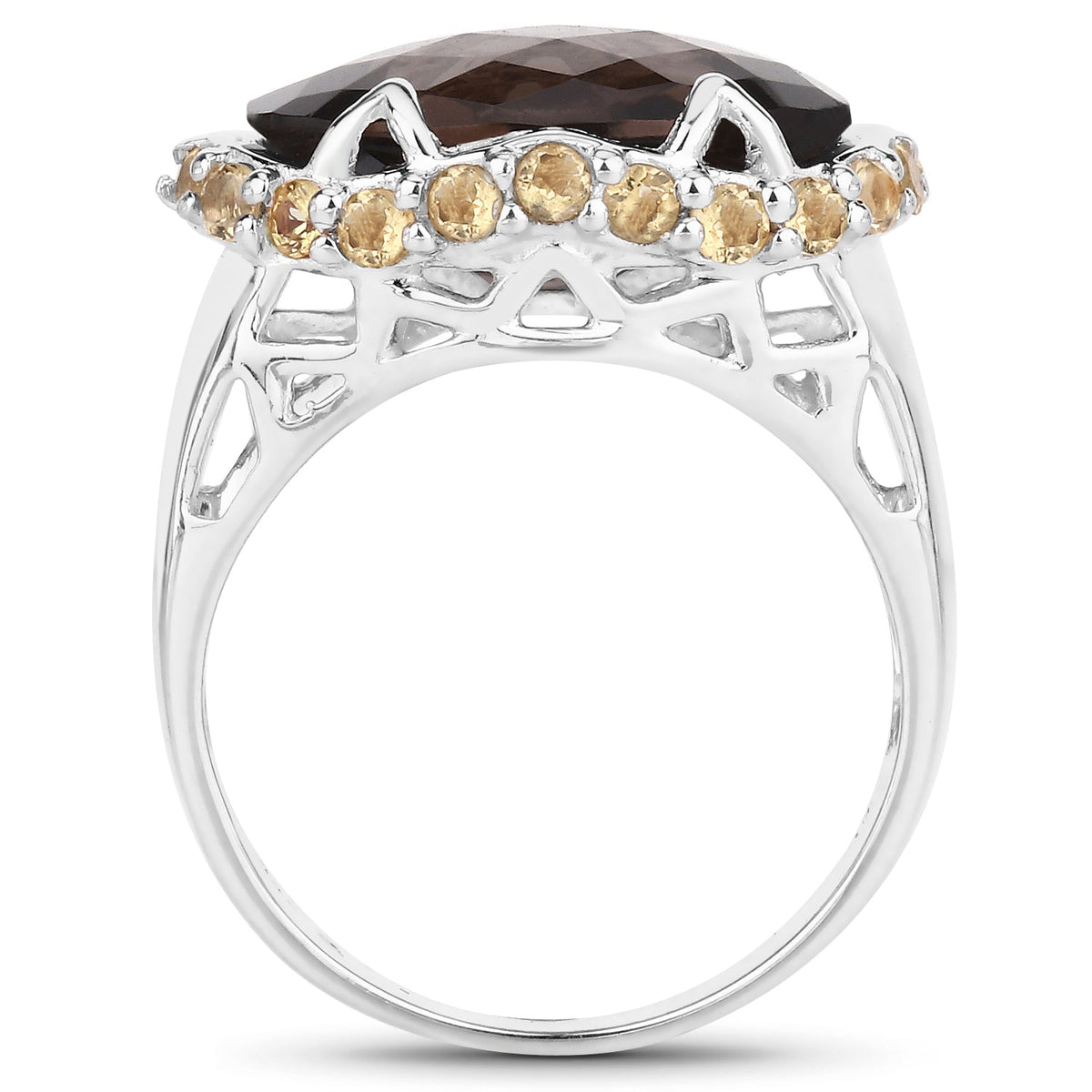 Two Tone Plated 9.58 Carat Genuine Smoky Quartz & Citrine .925 Sterling Silver Ring