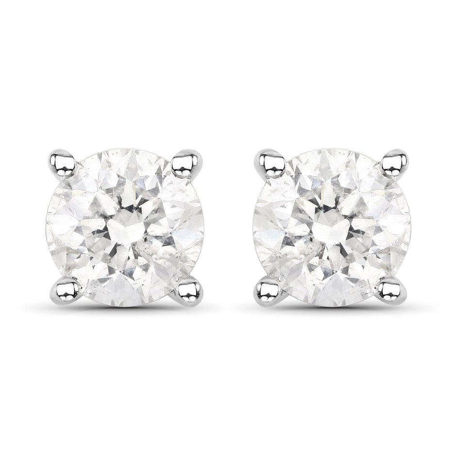 0.80 Carat Genuine White Diamond 14K White Gold Earrings
