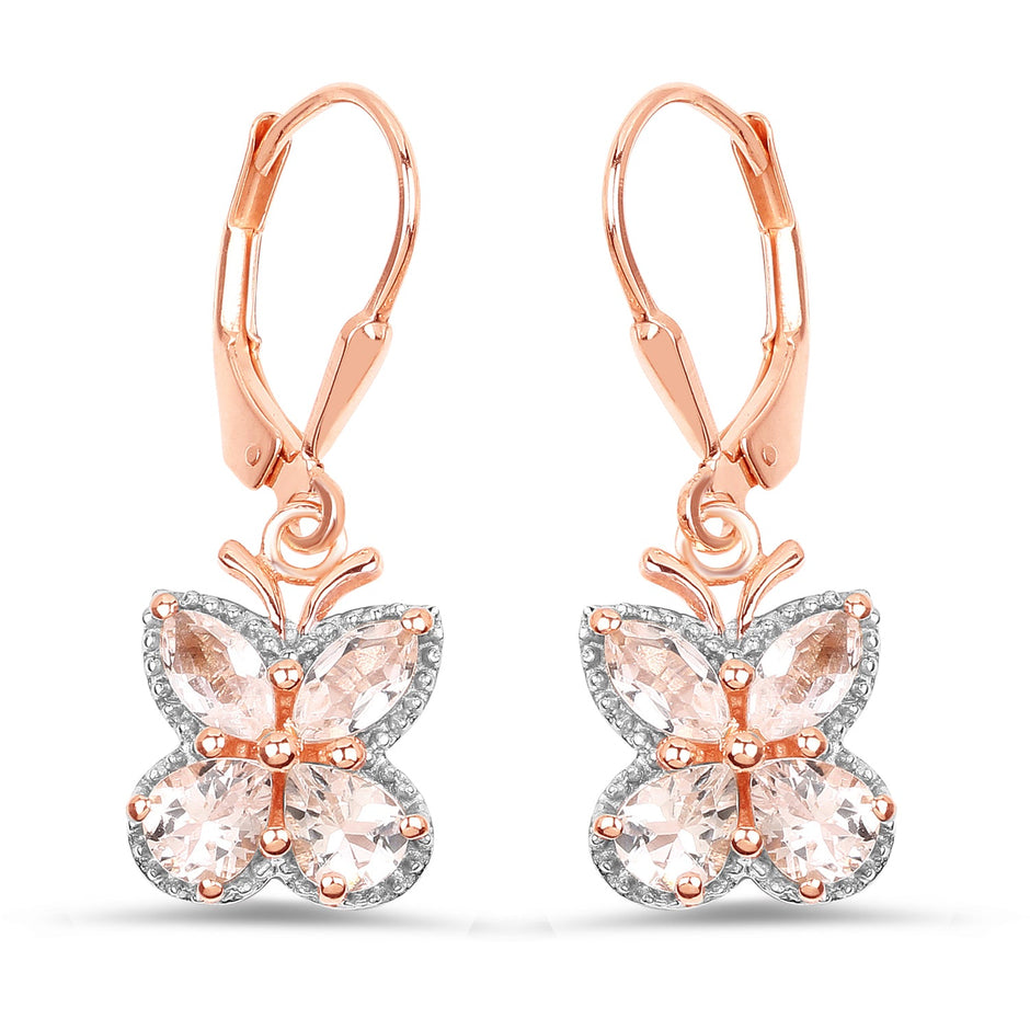 18K Rose Gold Plated 1.88 Carat Genuine Morganite .925 Sterling Silver Earrings