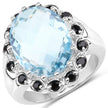 12.49 Carat Genuine Blue Topaz & Black Spinel .925 Sterling Silver Ring