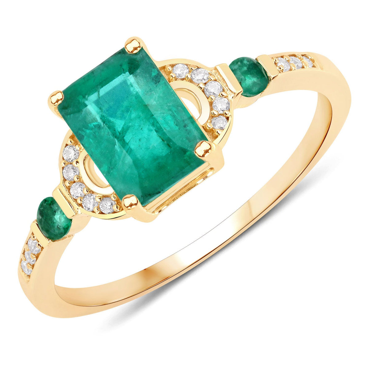 1.08 Carat Genuine Zambian Emerald and White Diamond 10K Yellow Gold Ring