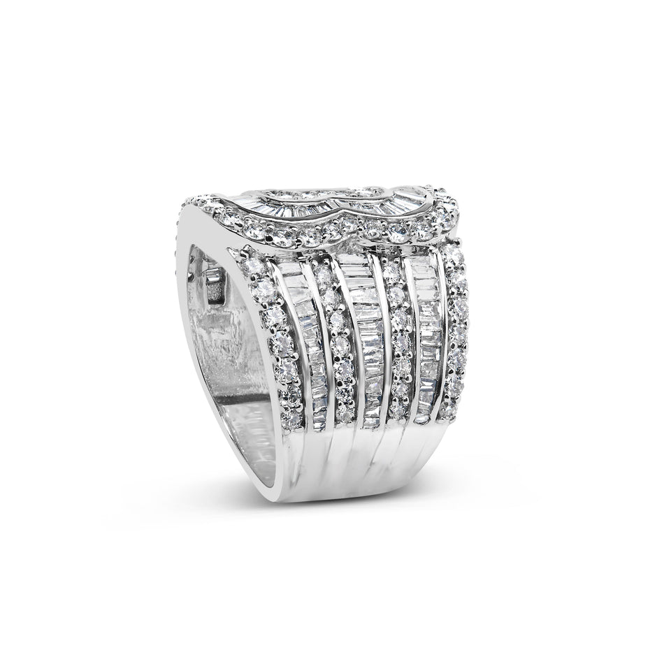 10K White Gold 2 1/2 Cttw Round and Baguette-Cut Diamond Multi-Row Bypass Ring (J-K Color, I2-I3 Clarity) - Ring Size 7