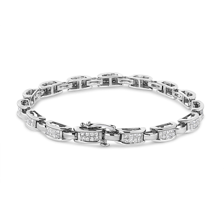 14K White Gold 2.00 Cttw Invisble-Set Princess Diamond Link Bracelet (I1-I2 Clarity, I-J Color) - 7.25