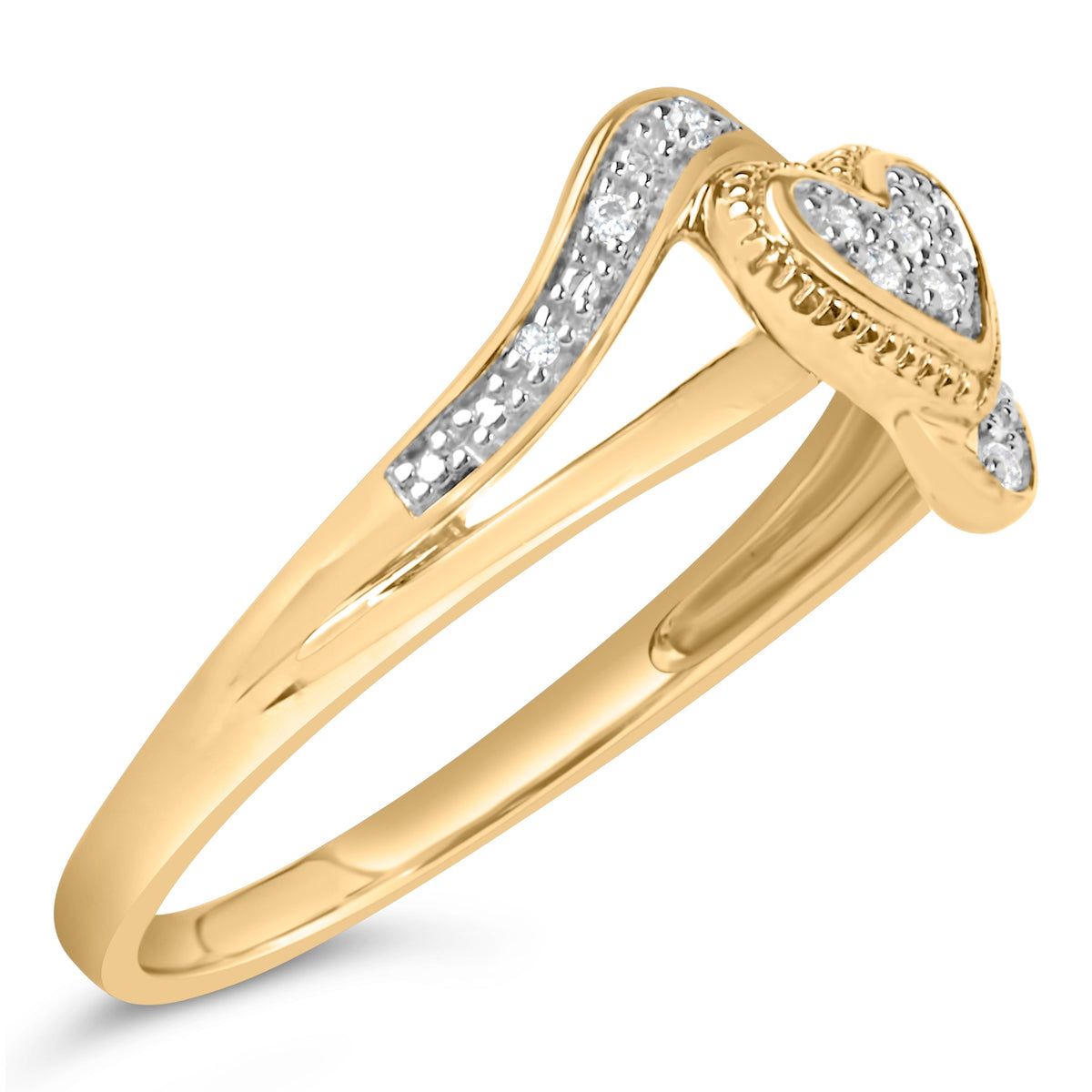 14K Yellow Gold Plated .925 Sterling Silver Diamond Accent Filigree Heart Promise Ring (I-J Color, I3 Clarity)- Size 7