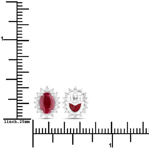 2.02 Carat Genuine Ruby and White Diamond 14K White Gold Earrings - Earrings - Custom Crafting Alliance, LLC
