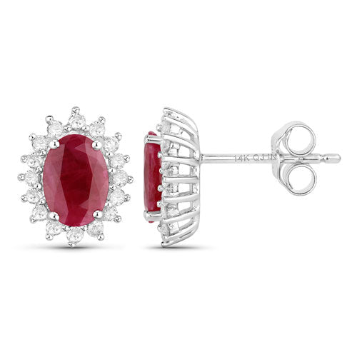 2.02 Carat Genuine Ruby and White Diamond 14K White Gold Earrings - Earrings - Custom Crafting Alliance, LLC