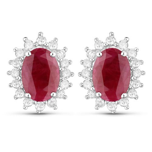 2.02 Carat Genuine Ruby and White Diamond 14K White Gold Earrings - Earrings - Custom Crafting Alliance, LLC