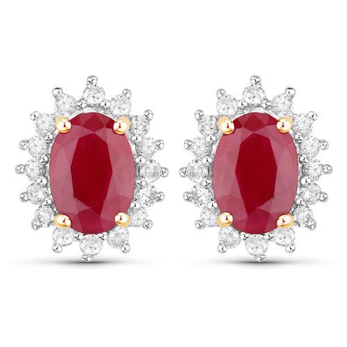 2.02 Carat Genuine Ruby and White Diamond 14K Yellow Gold Earrings - Earrings - Custom Crafting Alliance, LLC