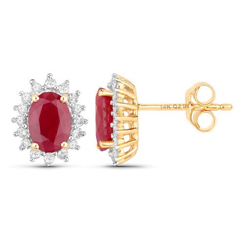 2.02 Carat Genuine Ruby and White Diamond 14K Yellow Gold Earrings - Earrings - Custom Crafting Alliance, LLC