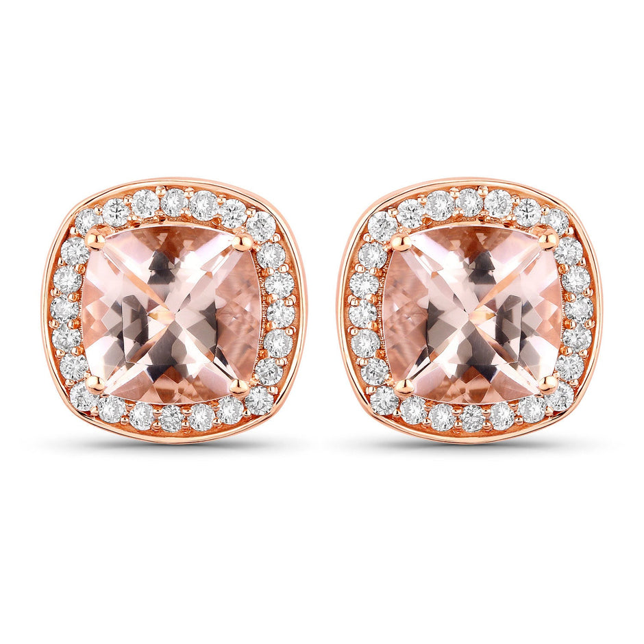 2.71 Carat Genuine Morganite and White Diamond 14K Rose Gold Earrings