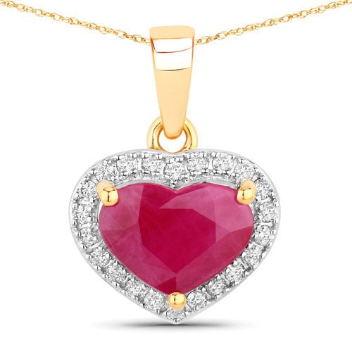 2.08 Carat Genuine Ruby and White Diamond 14K Yellow Gold Pendant - Pendants - Custom Crafting Alliance, LLC