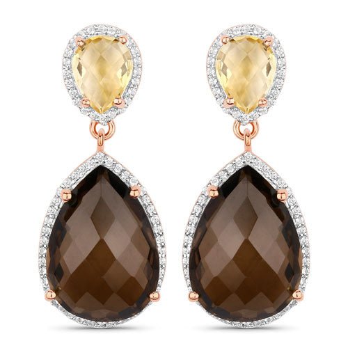20.80 Carat Genuine Smoky Quartz and Citrine 925 Sterling Silver Earrings - Earrings - Custom Crafting Alliance, LLC