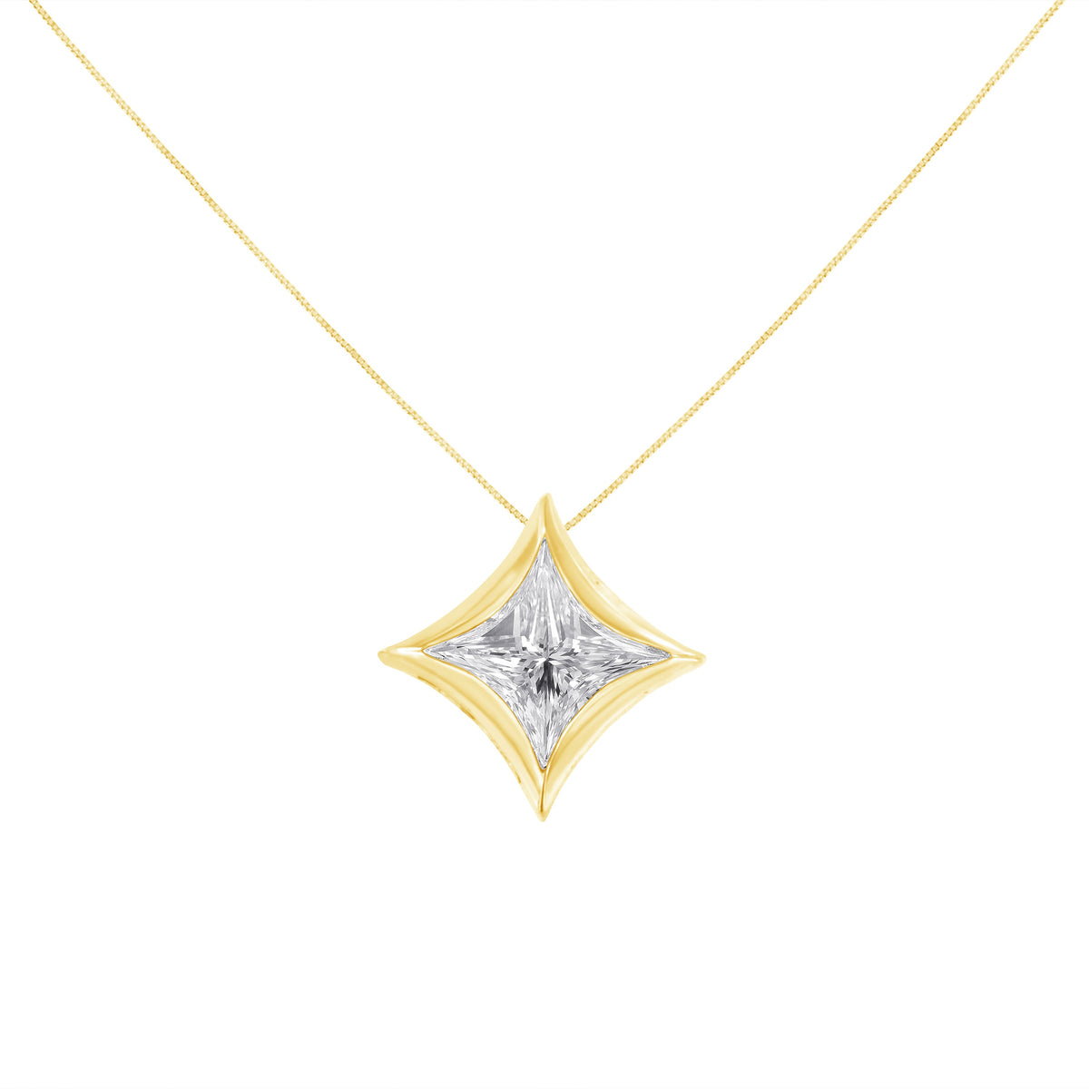 10K White Gold 1/10 Cttw Bezel Set Solitaire Princess Cut Diamond Kite Shaped Pendent Necklace - 18