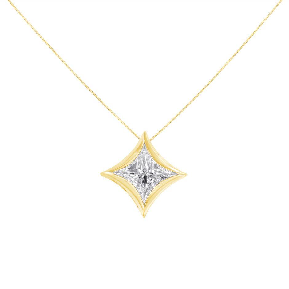 10K White Gold 1/10 Cttw Bezel Set Solitaire Princess Cut Diamond Kite Shaped Pendent Necklace - 18