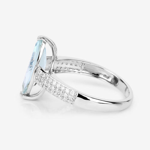 2.09 Carat Genuine Aquamarine and White Diamond 14K White Gold Ring - Rings - Custom Crafting Alliance, LLC