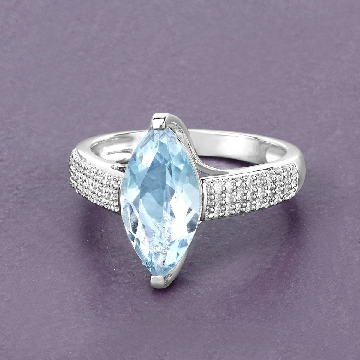2.09 Carat Genuine Aquamarine and White Diamond 14K White Gold Ring - Rings - Custom Crafting Alliance, LLC