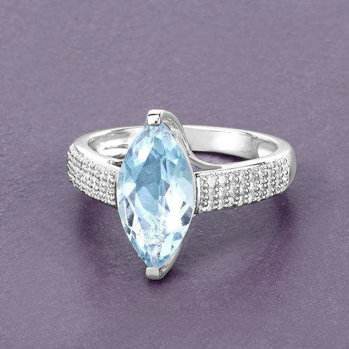 2.09 Carat Genuine Aquamarine and White Diamond 14K White Gold Ring - Rings - Custom Crafting Alliance, LLC