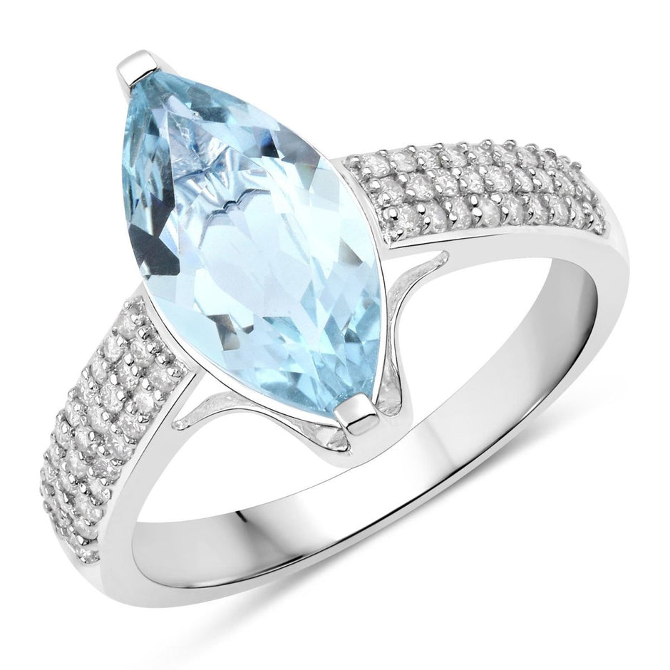 2.09 Carat Genuine Aquamarine and White Diamond 14K White Gold Ring - Rings - Custom Crafting Alliance, LLC