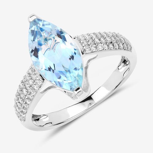 2.09 Carat Genuine Aquamarine and White Diamond 14K White Gold Ring - Rings - Custom Crafting Alliance, LLC