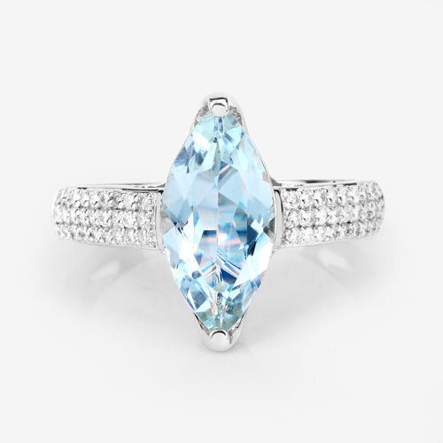 2.09 Carat Genuine Aquamarine and White Diamond 14K White Gold Ring - Rings - Custom Crafting Alliance, LLC