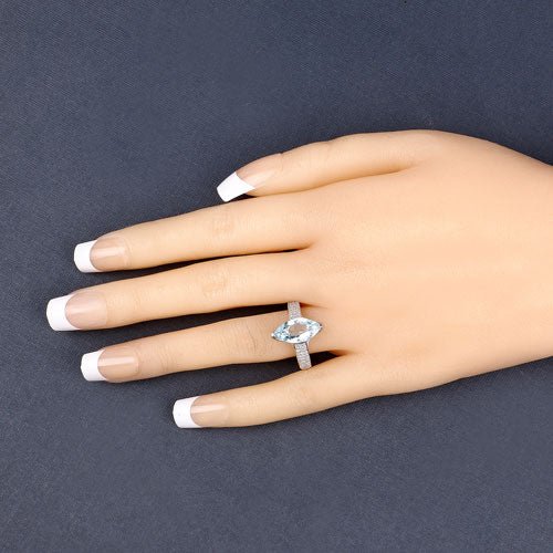 2.09 Carat Genuine Aquamarine and White Diamond 14K White Gold Ring - Rings - Custom Crafting Alliance, LLC