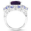 5.82 Carat Genuine Amethyst and Tanzanite .925 Sterling Silver Ring