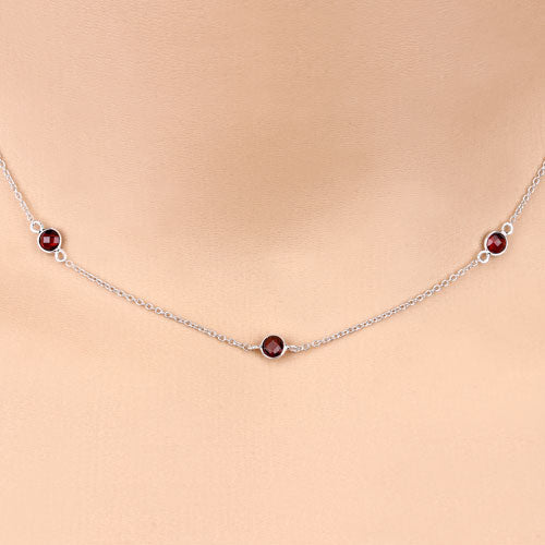 2.10 Carat Genuine Garnet .925 Sterling Silver Necklace - Necklaces - Custom Crafting Alliance, LLC