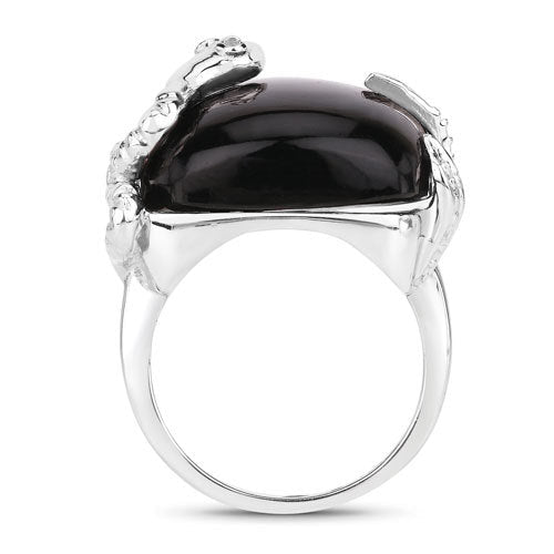 21.04 Carat Genuine Black Onyx and White Topaz .925 Sterling Silver Ring - Rings - Custom Crafting Alliance, LLC