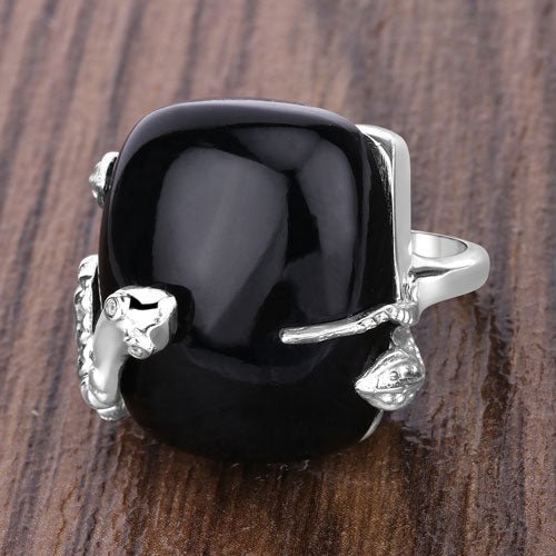21.04 Carat Genuine Black Onyx and White Topaz .925 Sterling Silver Ring - Rings - Custom Crafting Alliance, LLC