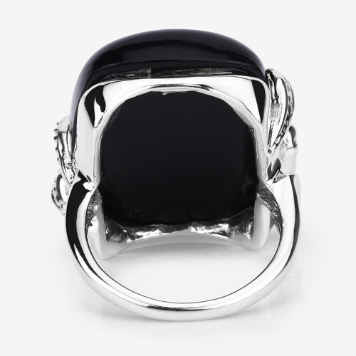 21.04 Carat Genuine Black Onyx and White Topaz .925 Sterling Silver Ring - Rings - Custom Crafting Alliance, LLC