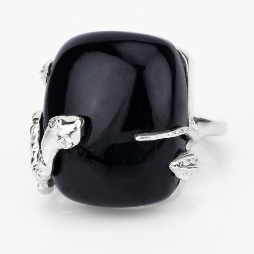 21.04 Carat Genuine Black Onyx and White Topaz .925 Sterling Silver Ring - Rings - Custom Crafting Alliance, LLC