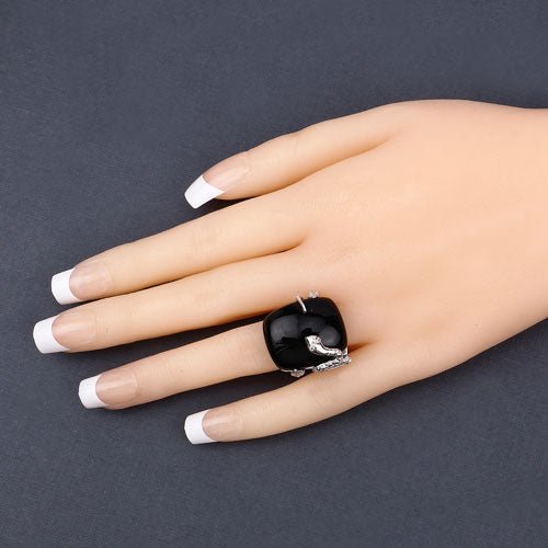 21.04 Carat Genuine Black Onyx and White Topaz .925 Sterling Silver Ring - Rings - Custom Crafting Alliance, LLC