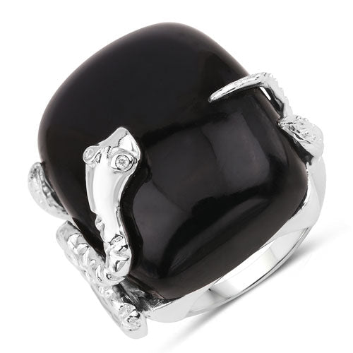21.04 Carat Genuine Black Onyx and White Topaz .925 Sterling Silver Ring - Rings - Custom Crafting Alliance, LLC